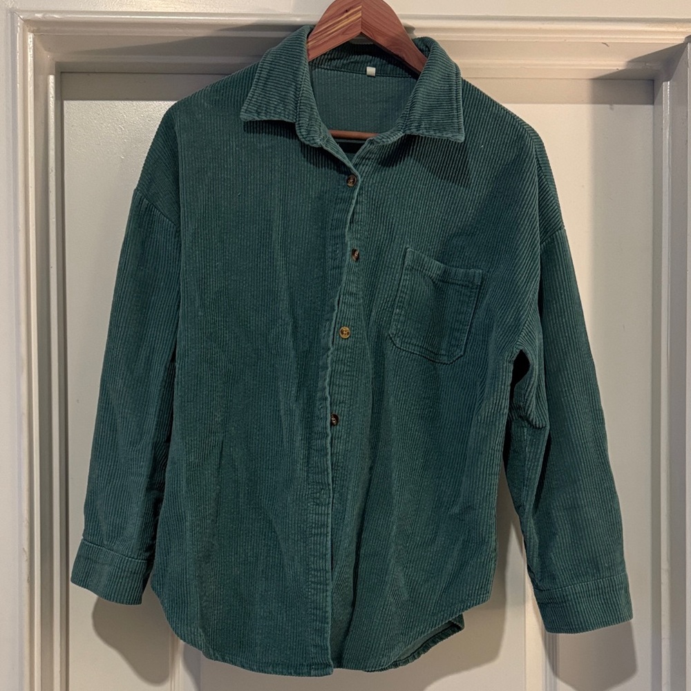 Teal Corduroy Button-Up Shirt